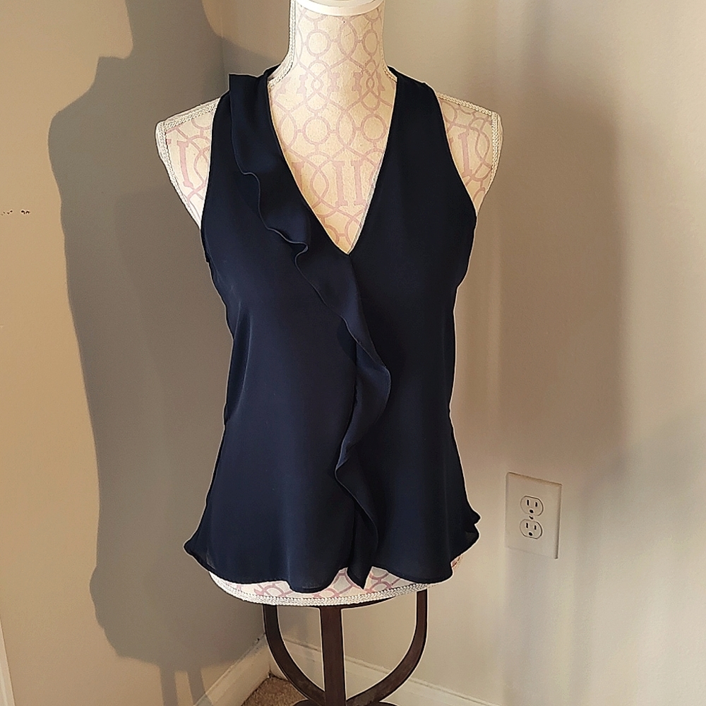 Banana Republic Navy Blue silky ruffle sleeveless tank camisole top blouse